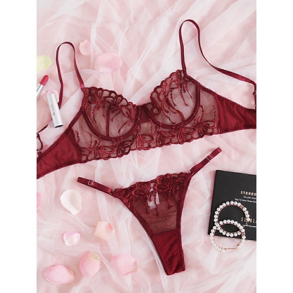 Sexy Sheer Floral Embroidered Lingerie Set